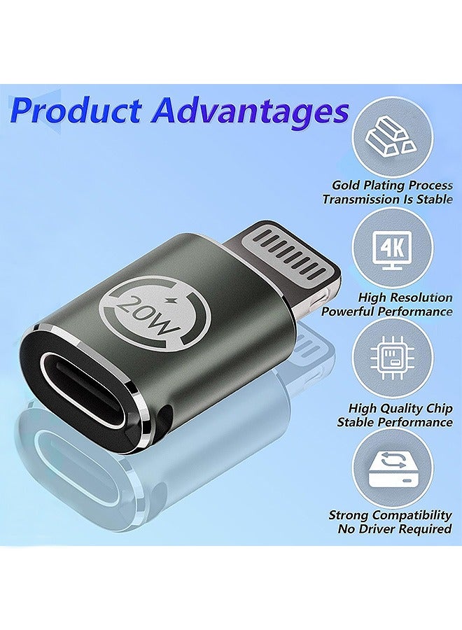 Gecomo USB C to Lightning Adapter 20W PD Fast Charging Data Transfer, [2 Pack] USB C Female to Lightning Male Adapter Supports for iPhone 14/13/12/11/XS/XR, iPad/iPod/AirPods, Not for OTG - Image 3